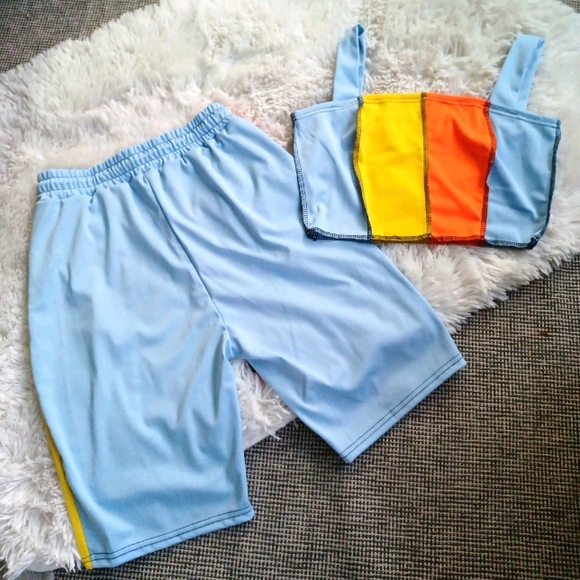 Orange/Gold/Blue-Color Block Short Set - Picture 4 of 4